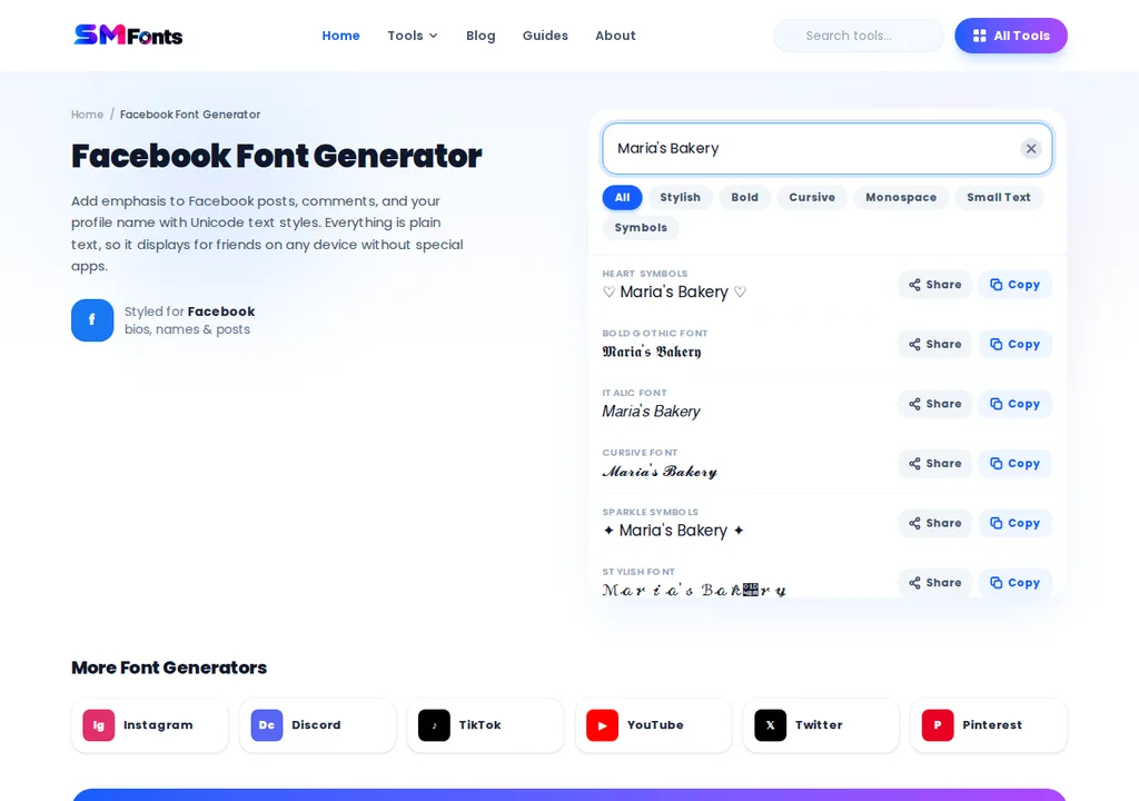 Typing text into the Facebook font generator input box