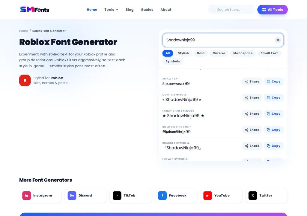 Readable Roblox display name variations in the generator