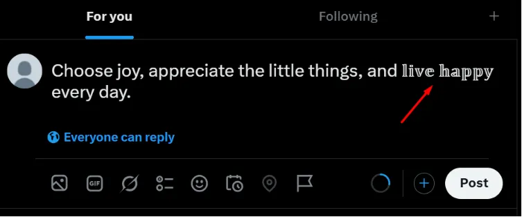 Different fonts in X (Twitter) posts example
