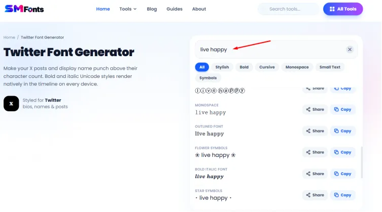 Different fonts in X (Twitter) posts example