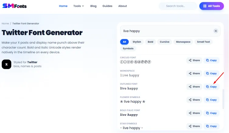 Different fonts in X (Twitter) posts example